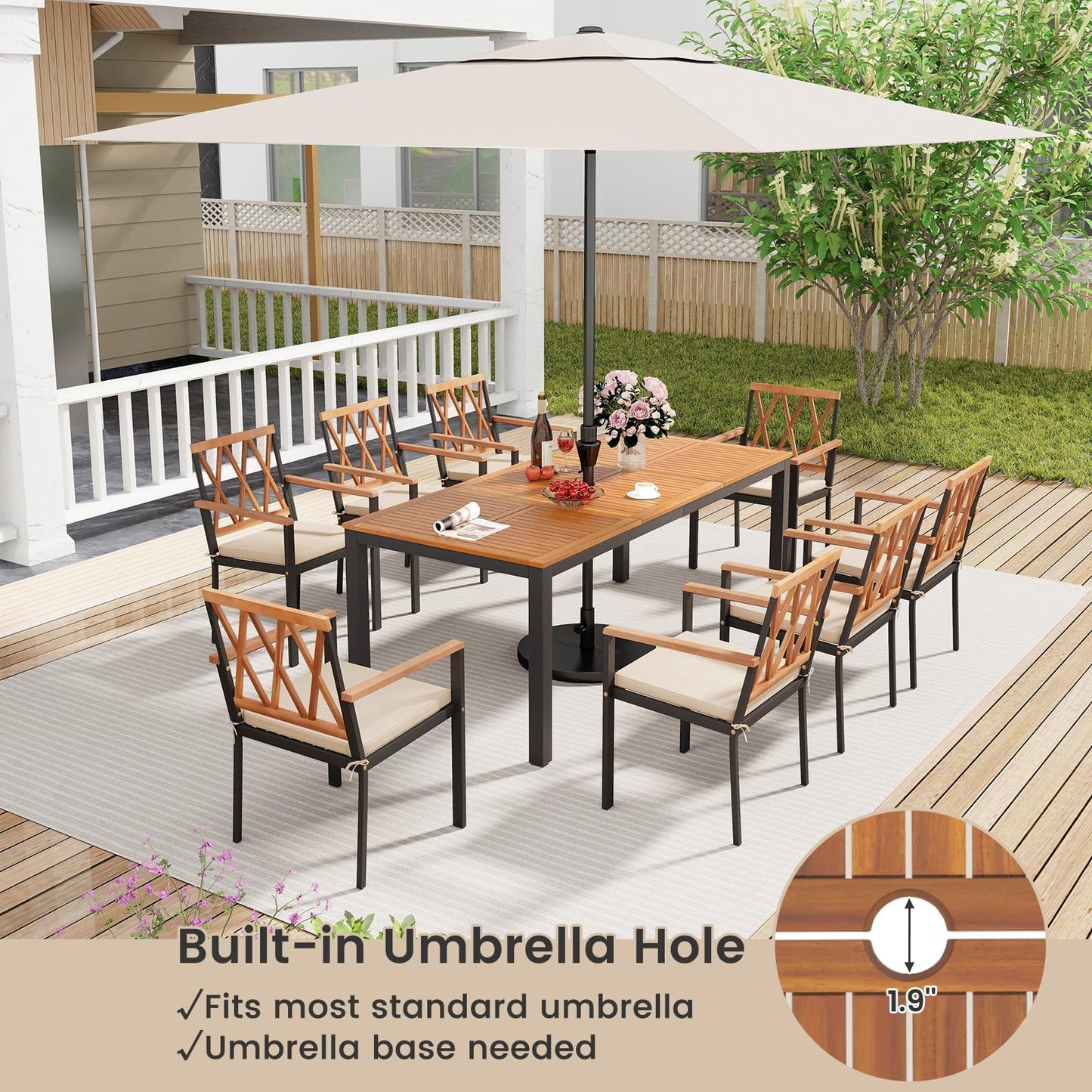 Tangkula 9 Piece Outdoor Patio Dining Set