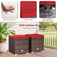 Tangkula 2 Pieces Patio Ottomans, Patiojoy Hand-Woven PE Rattan Side Table with Removable Cushion & Hidden Storage Space