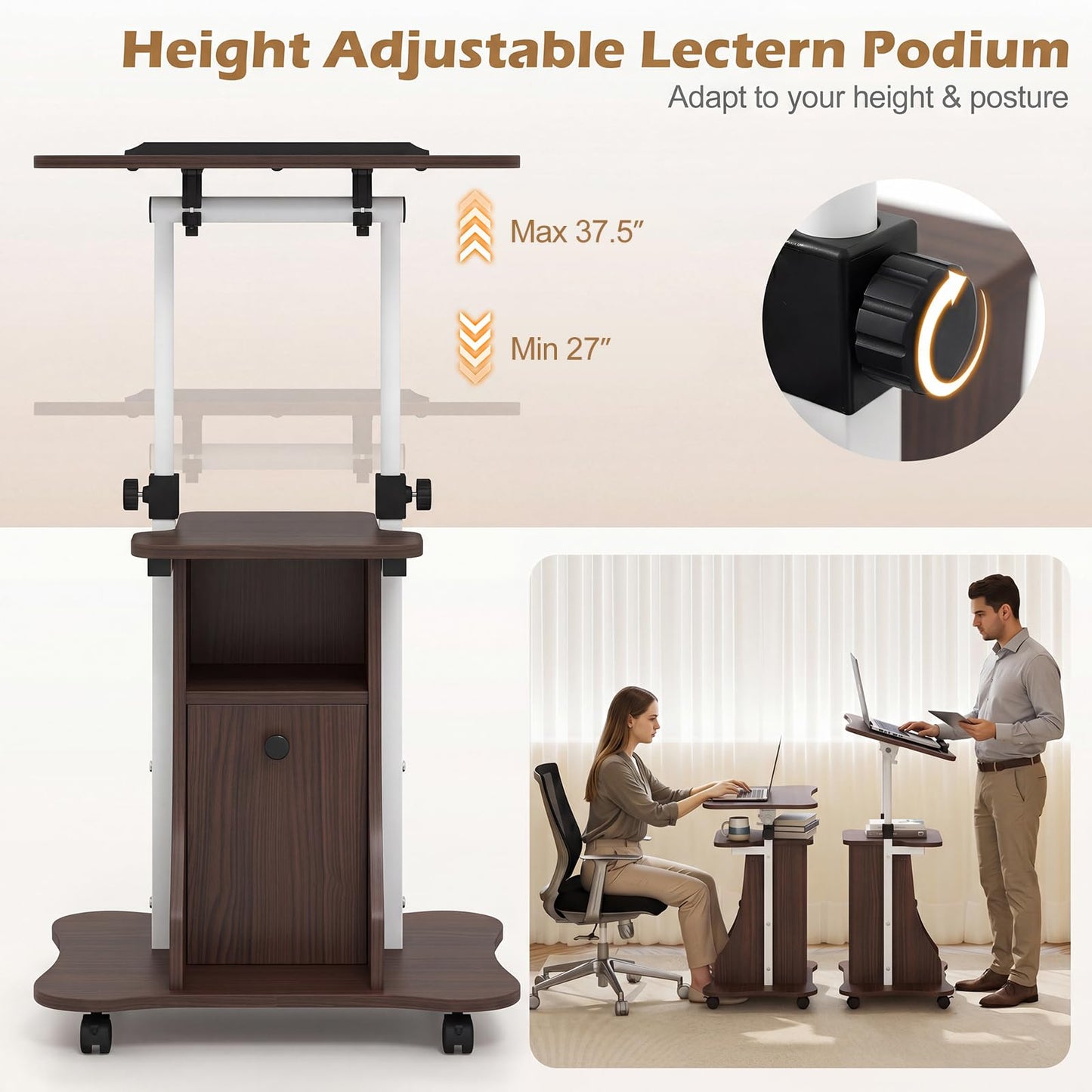 Tangkula Mobile Lectern Podium Stand for Home School