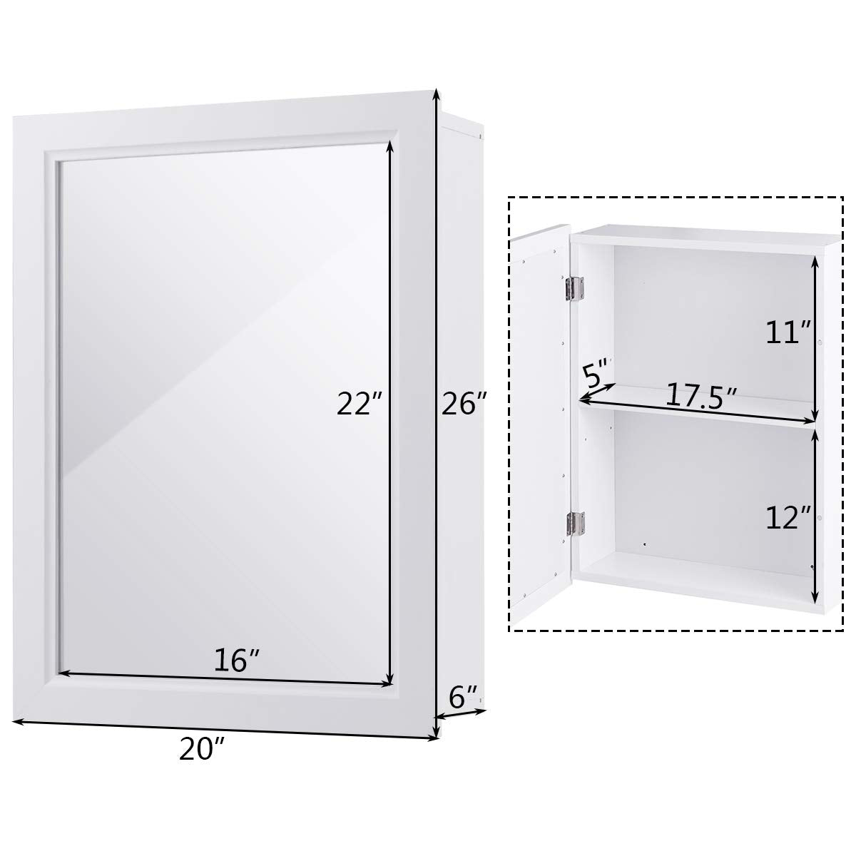 Mirrored Bathroom Cabinet, Wall Mount Storage Organizer, Medicine Cabinet with Single Doors