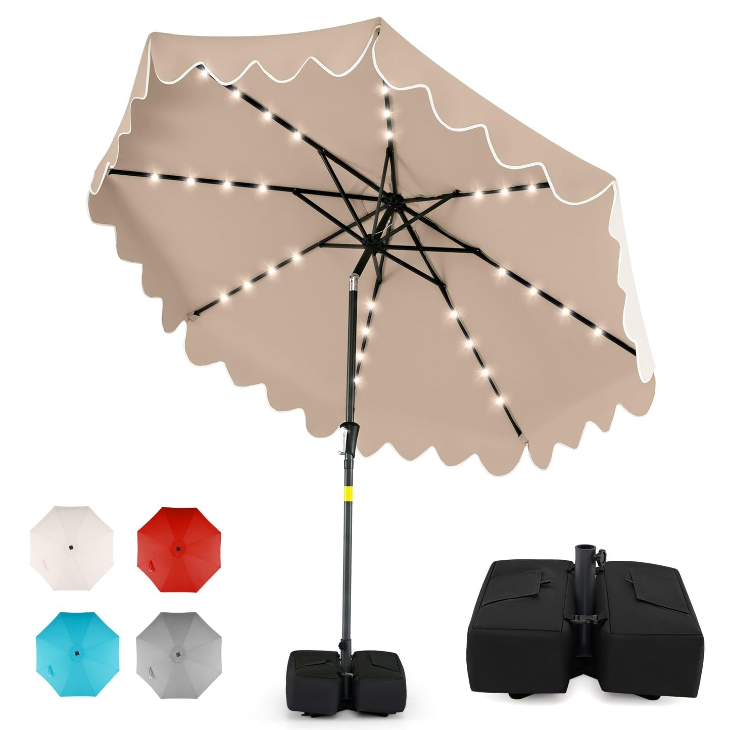 Tangkula 9 FT/10 FT Solar Patio Umbrella with Base Included 32 LED Lights