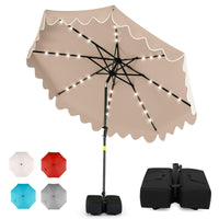 Tangkula 9 FT/10 FT Solar Patio Umbrella with Base Included 32 LED Lights