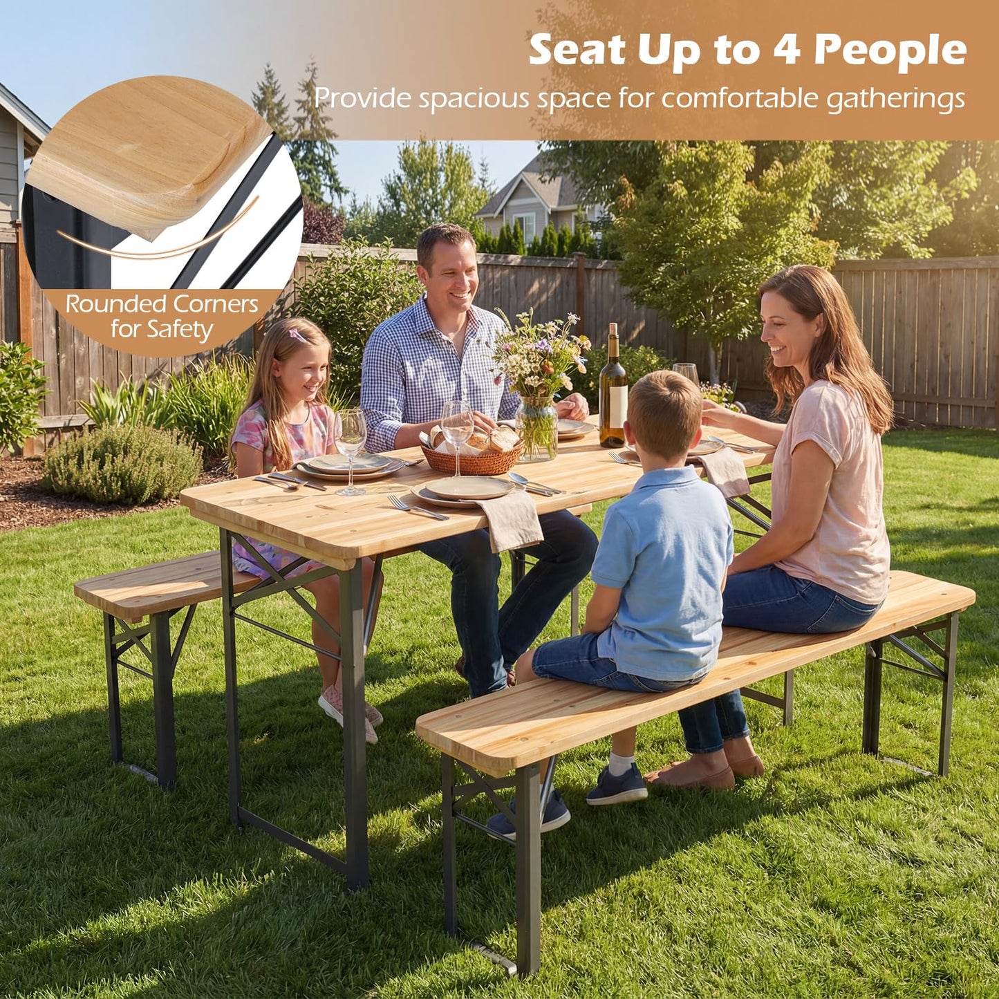 Tangkula 3 Piece Folding Picnic Table with 2 Benches