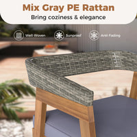 Tangkula Outdoor Acacia Wood Patio Wicker Dining Chairs Set of 4 with Seat Cushion