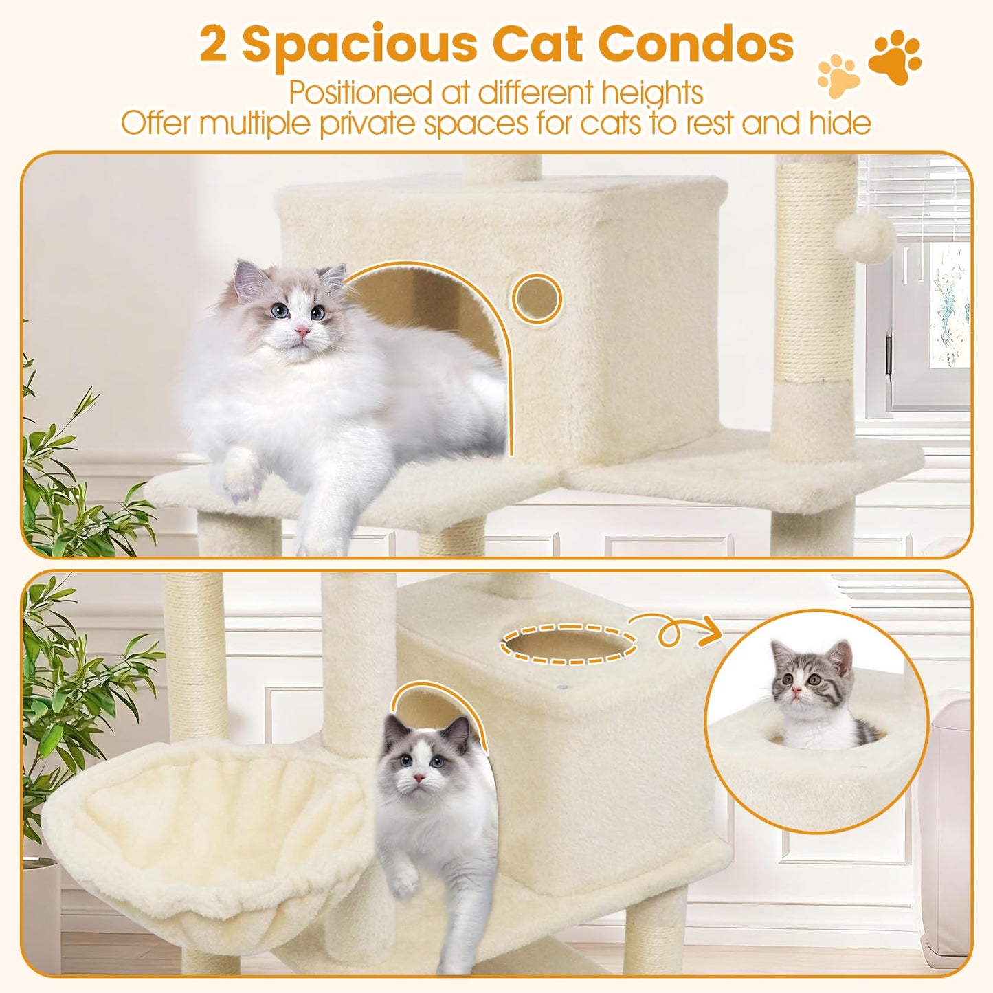Tangkula Arbre à Chat Multi-Niveaux de 168 cm, Meuble d'Escalade pour Chats d'Intérieur
