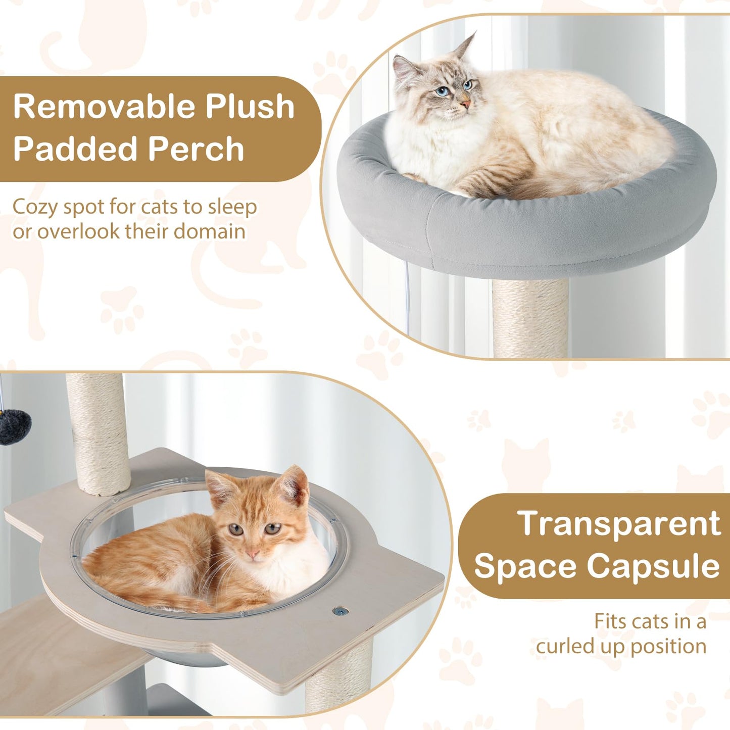 Tangkula Modern Cat Tree, 44 Inch Multi-Level Cat Tower with Removable Padded Top Perch