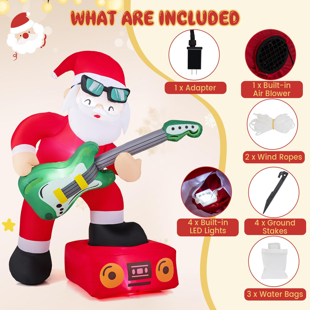 Tangkula 8 FT Christmas Inflatable Santa Claus Plays Guitar Decoration