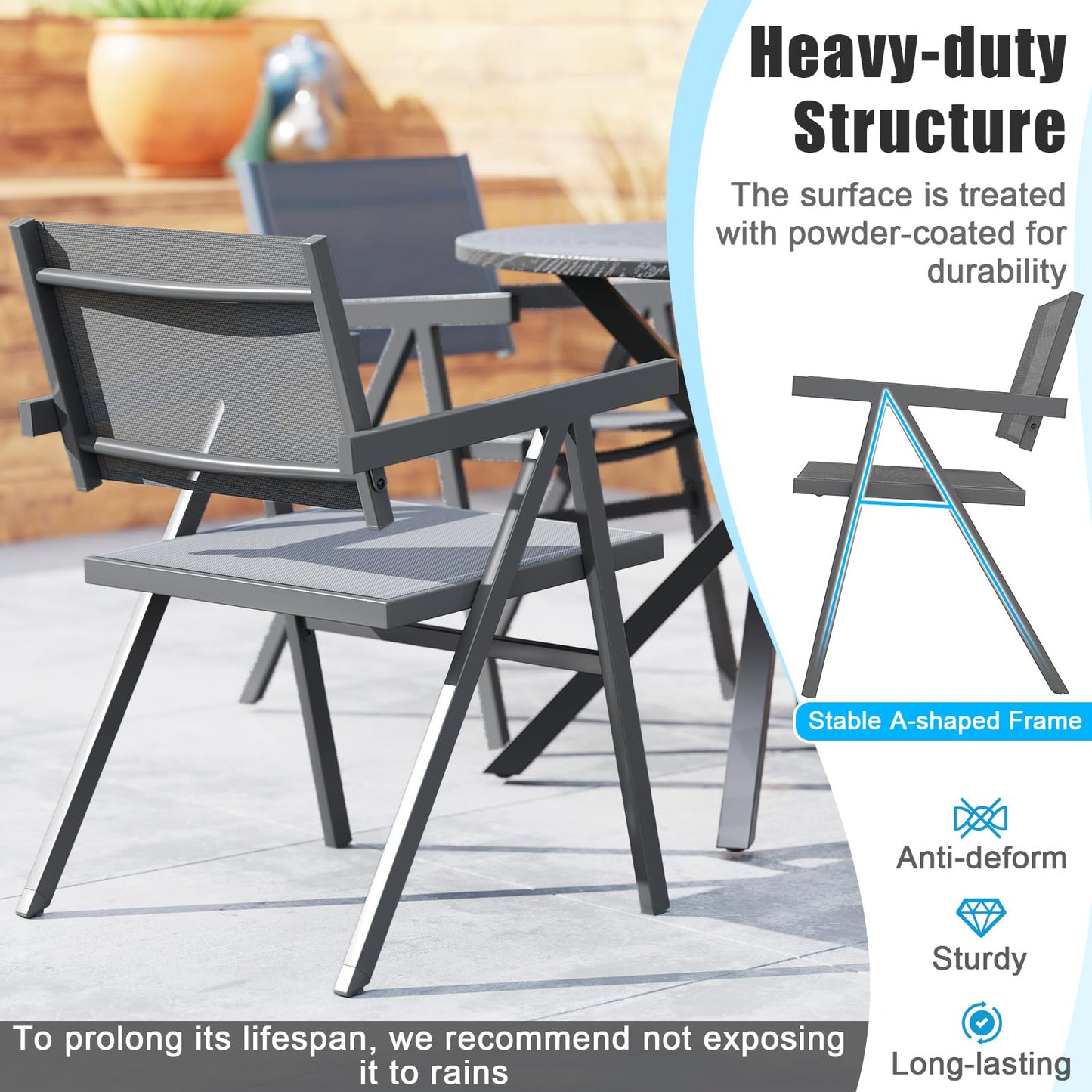 Tangkula Patio Chairs Set of 4 Outdoor Dining Chairs with Breathable Fabric Seat & Tilt Backrest