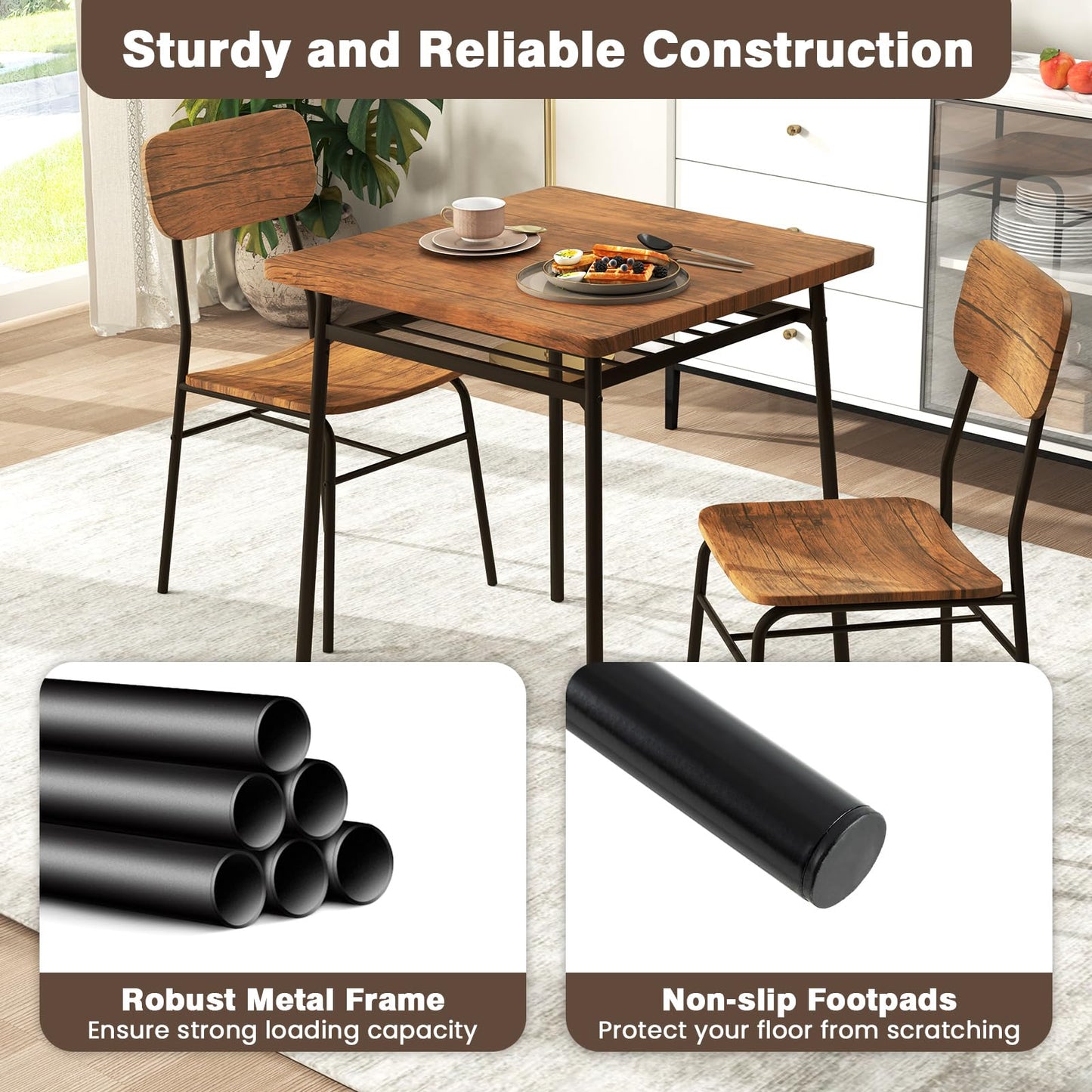 Tangkula Square Dining Table Set for 2