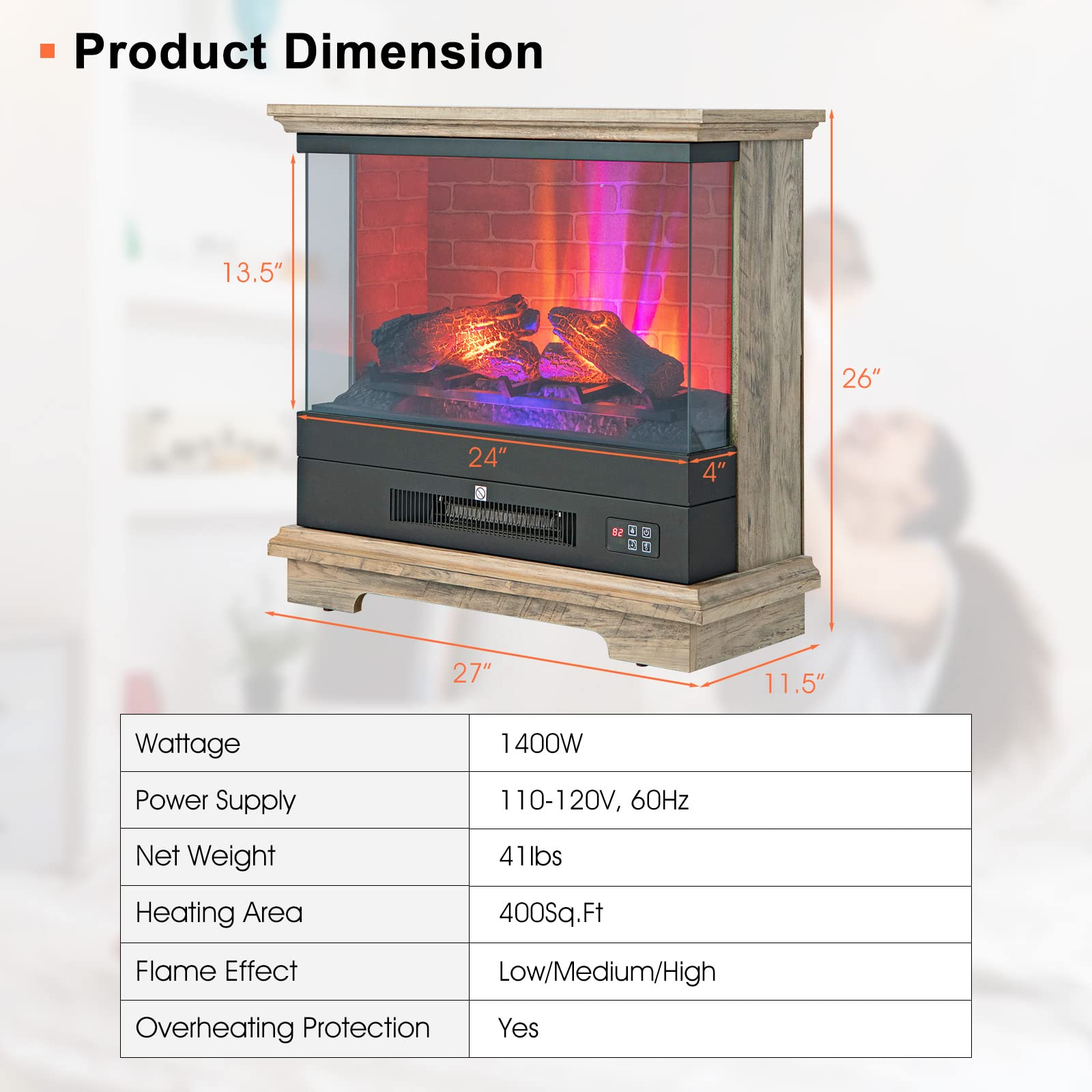 27 Inch Freestanding Fireplace - Tangkula