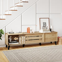 Tangkula Mid Century Modern TV Stand with Sliding Doors for 65” TVs