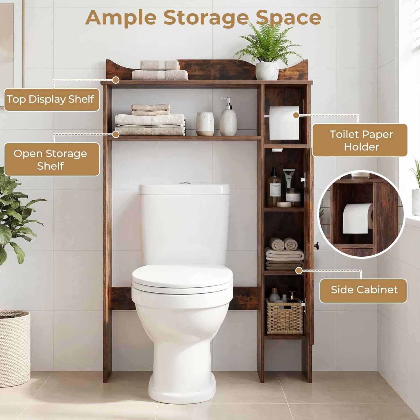 Tangkula Over The Toilet Storage Cabinet with Toilet Paper Holder