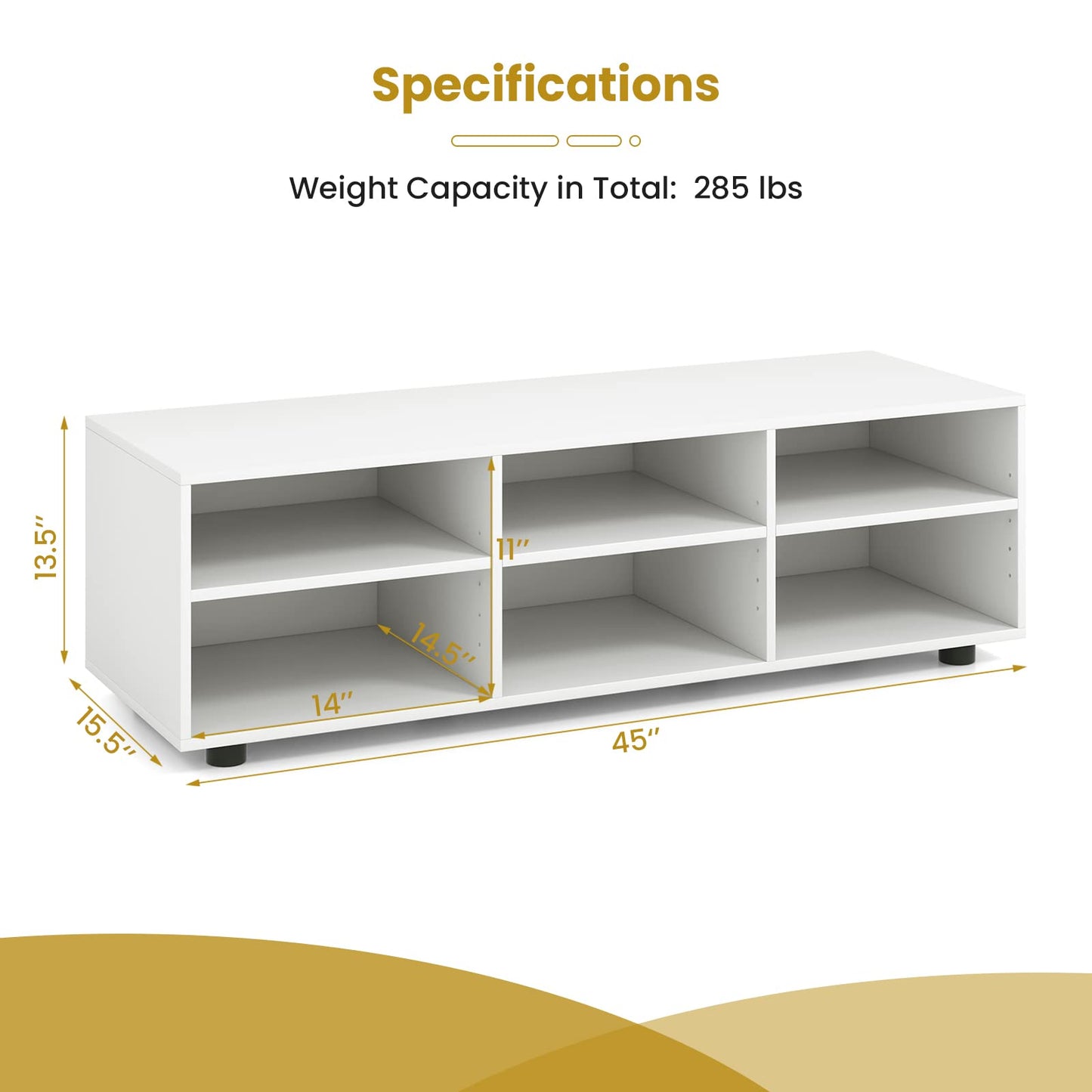 Tangkula 6 Cubby TV Stand for TVs up to 55 Inches, White Wood Entertainment Center with 6 Storage Cubbies & 5 Positions Adjustable Shelves