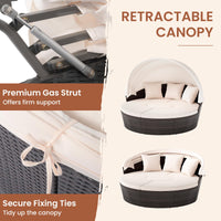 Tangkula Patio Round Daybed with Retractable Canopy Center Table & Throw Pillows