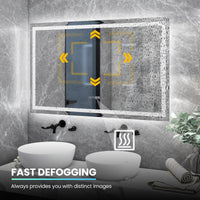 Tangkula LED Bathroom Mirror, Wall Mounted Rectangle Mirror w/ 3-Color Dimmable Lights, Time/Temp Display, Anti-Fog