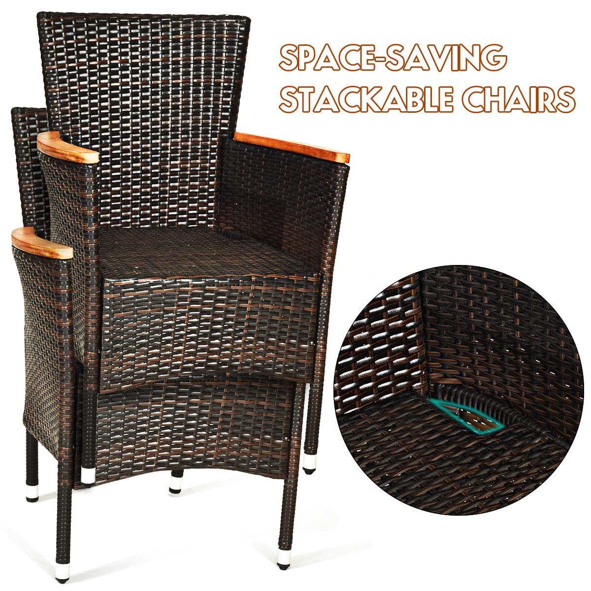 Tangkula 9 Piece Outdoor Dining Set with Acacia Wood Table and Stackable Armrest Chairs