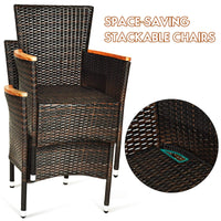 Tangkula 9 Piece Outdoor Dining Set with Acacia Wood Table and Stackable Armrest Chairs