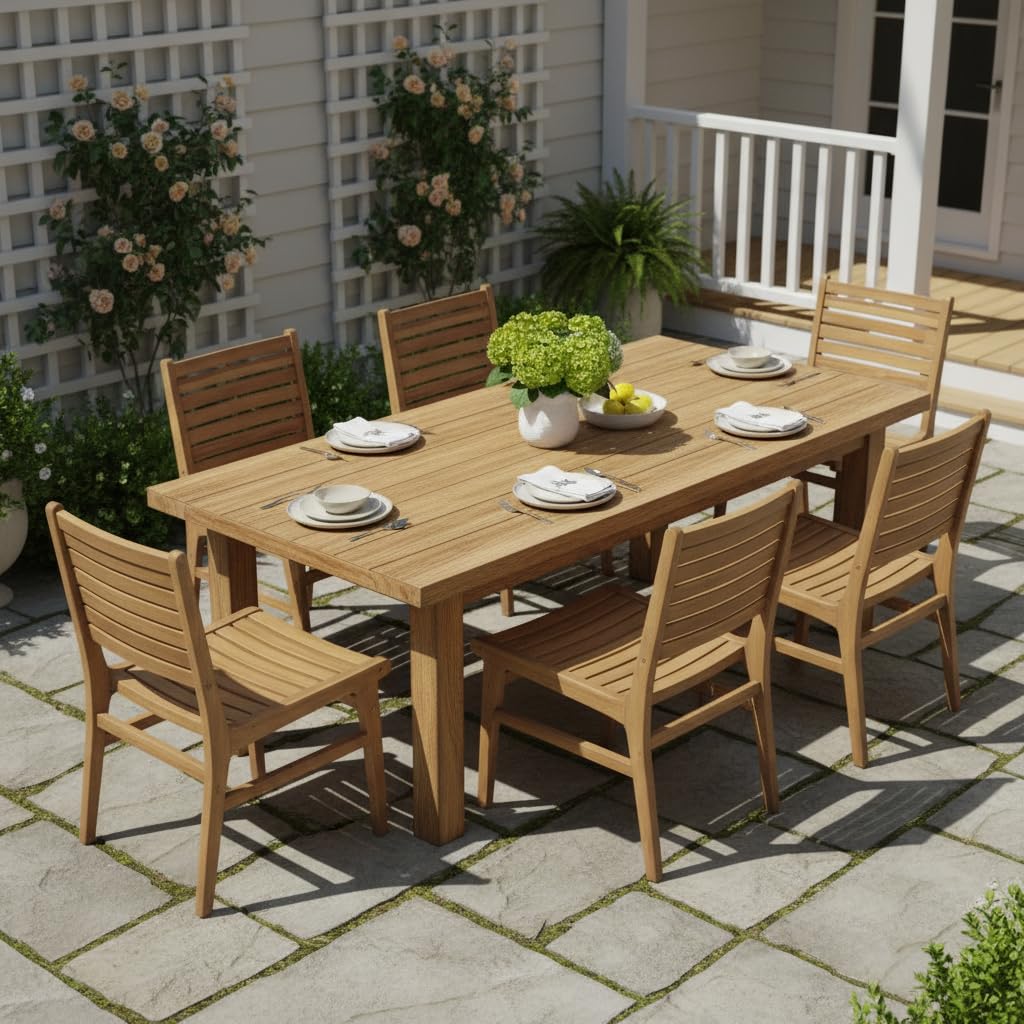 Tangkula Teak Wood Outdoor Dining Chair for Yard & Garden