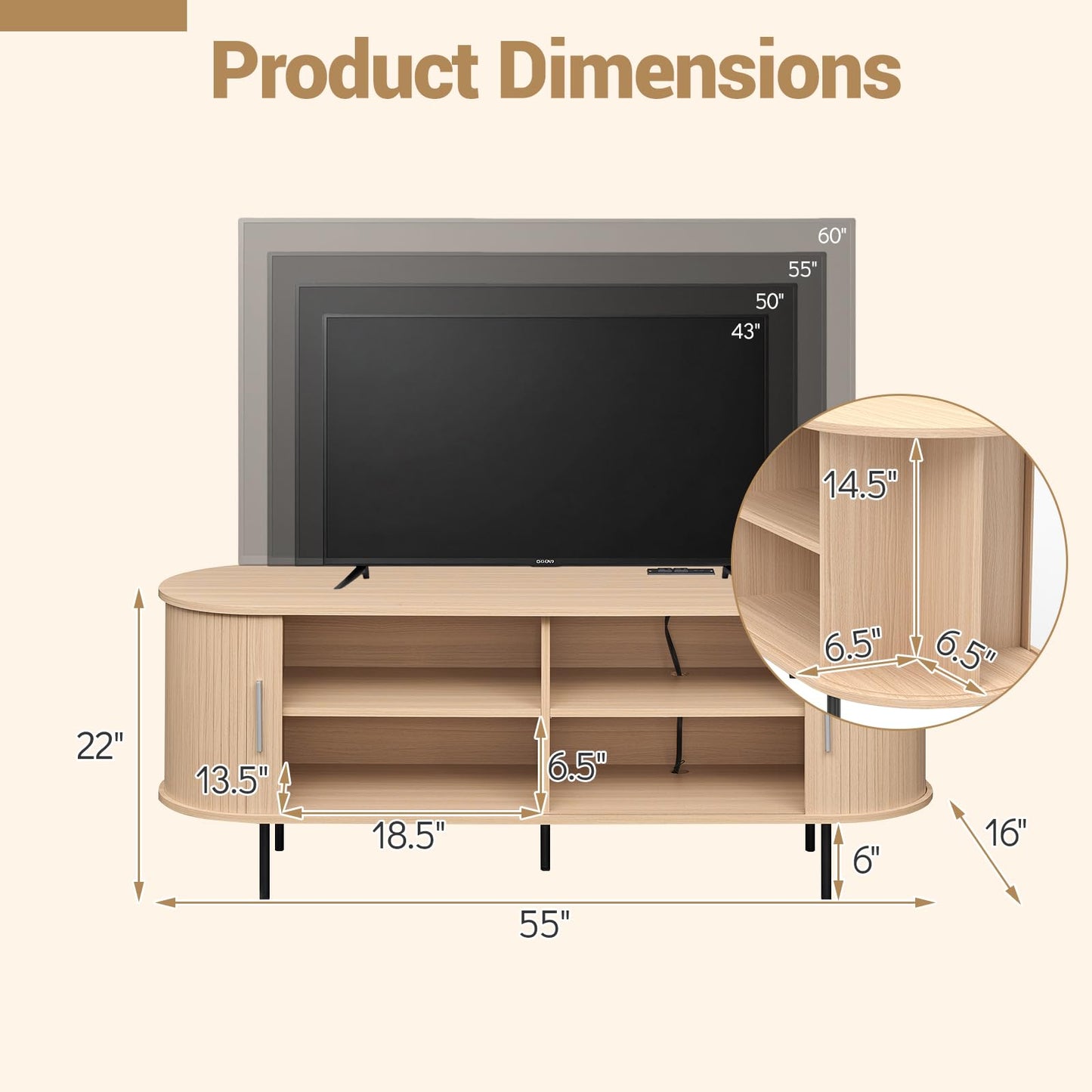 Tangkula Fluted TV Stand for TVs up to 60”