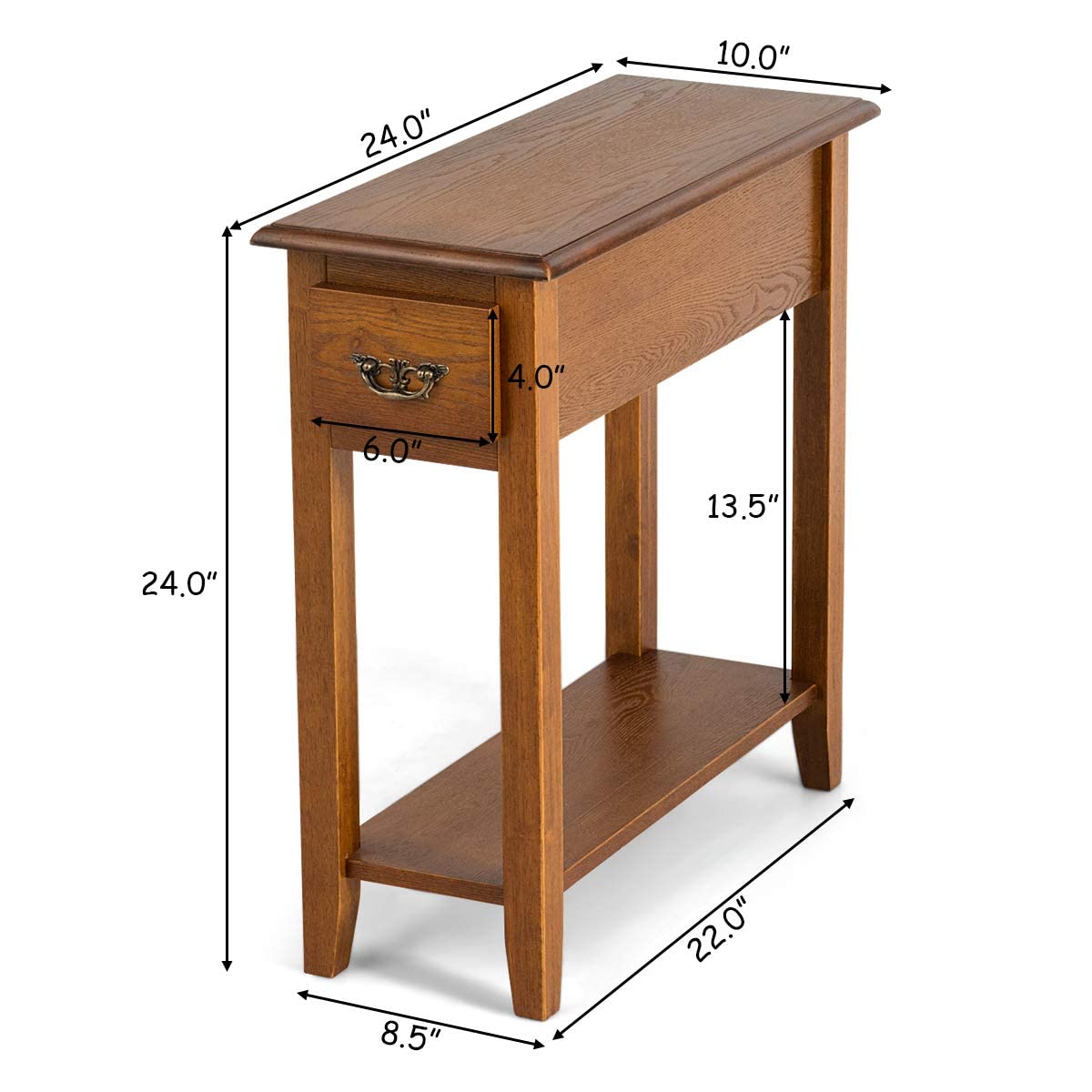 Tangkula Narrow End Table, Slim Side Table with Drawer and Open Shelf