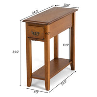 Tangkula Narrow End Table, Slim Side Table with Drawer and Open Shelf