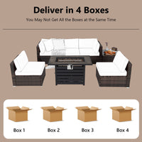 Tangkula 7 Piece Outdoor Patio Furniture Set with 42" Propane Fire Pit Table
