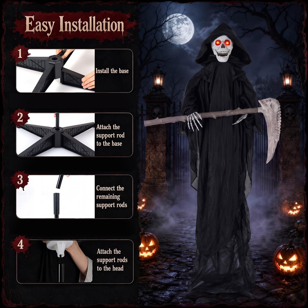 Tangkula 6 FT Halloween Animatronics Standing Grim Reaper with Sickle