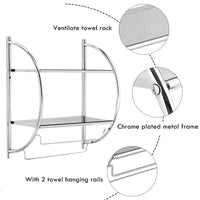 Tangkula Wall Mount 2 Tier Bathroom Shelf with Towel Bars, 18"W X 10"D X 22"H