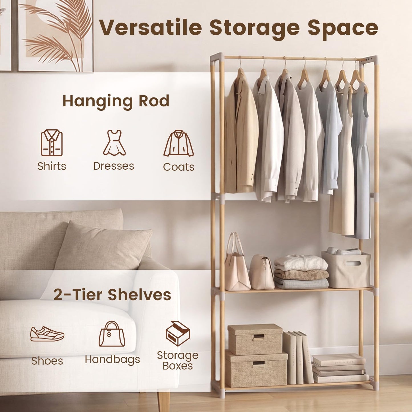 Tangkula Solid Wood Clothes Rack Freestanding Clothing Racks