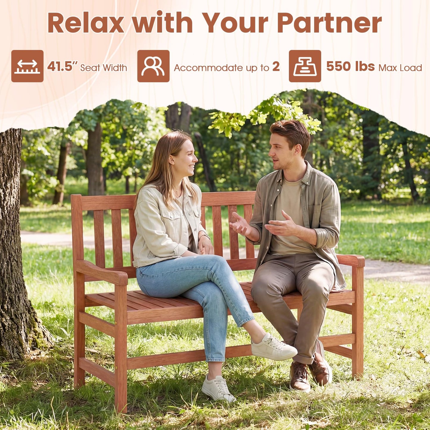 Tangkula 44 Inch Wood Outdoor Garden Bench