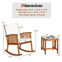 Tangkula 3 Pieces Acacia Wood Rocking Bistro Set Coffee Table and Cushions