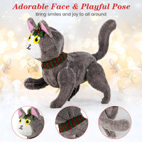 Tangkula 23 Inches Christmas Decoration Pre-lit 88 LED Light Up 3D Cute Cat with Warm White Light and Plug