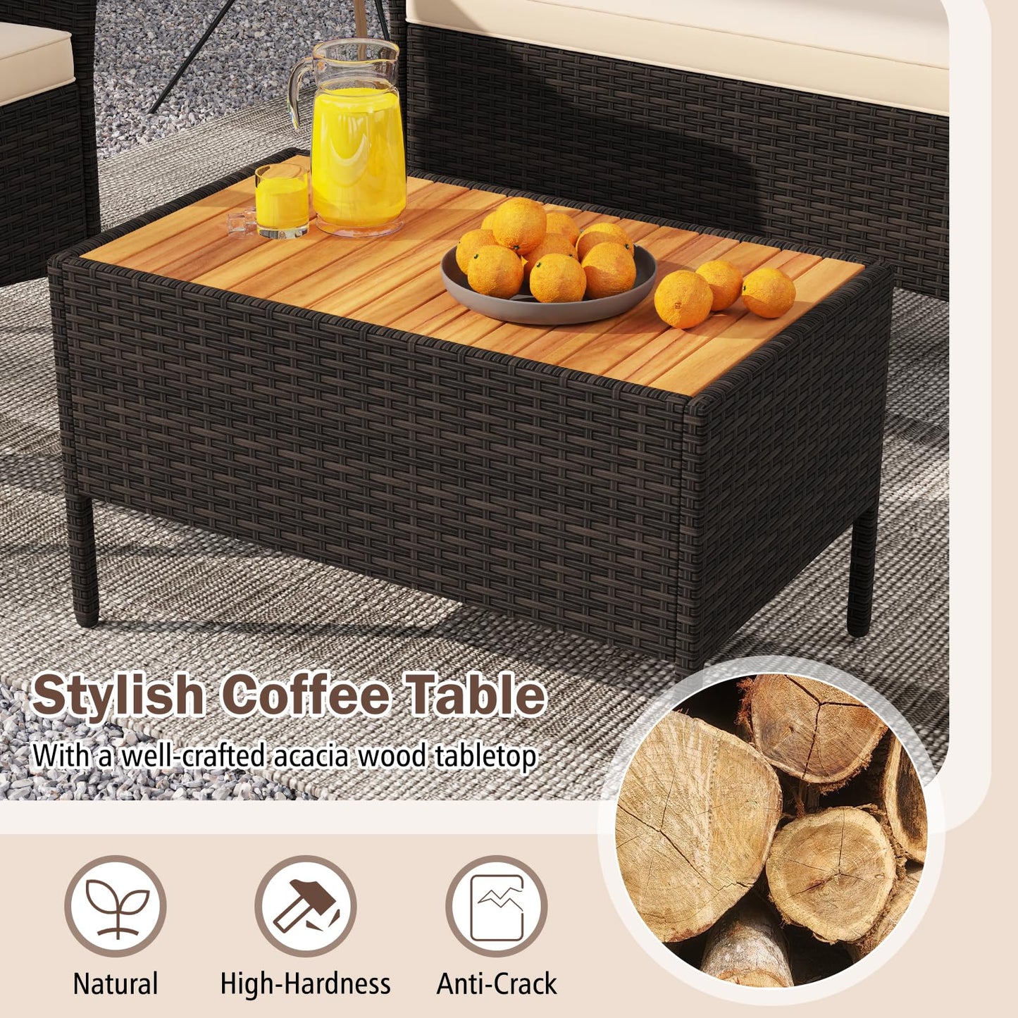 Tangkula Patio Wicker Sofa Set w/Coffee Table