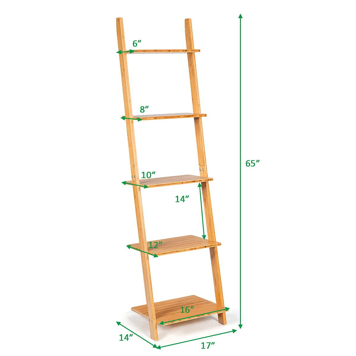 Étagère échelle 5 niveaux Tangkula en bambou, étagère murale inclinée
