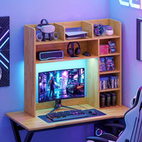 Tangkula Desktop Bookshelf with LED Lights & 8 Shelves for Max 25" Monitor