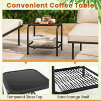 Ensemble de mobilier de patio Tangkula 3 pièces en forme de L avec table en verre trempé