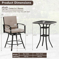 Tangkula 3 Pieces Patio Swivel Bar Set Outdoor Metal Bar Table and Chairs Set