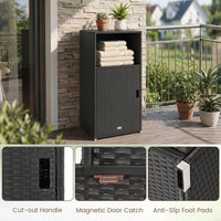 Tangkula Rattan Outdoor Storage Cabinet with 3 Storage Shelves