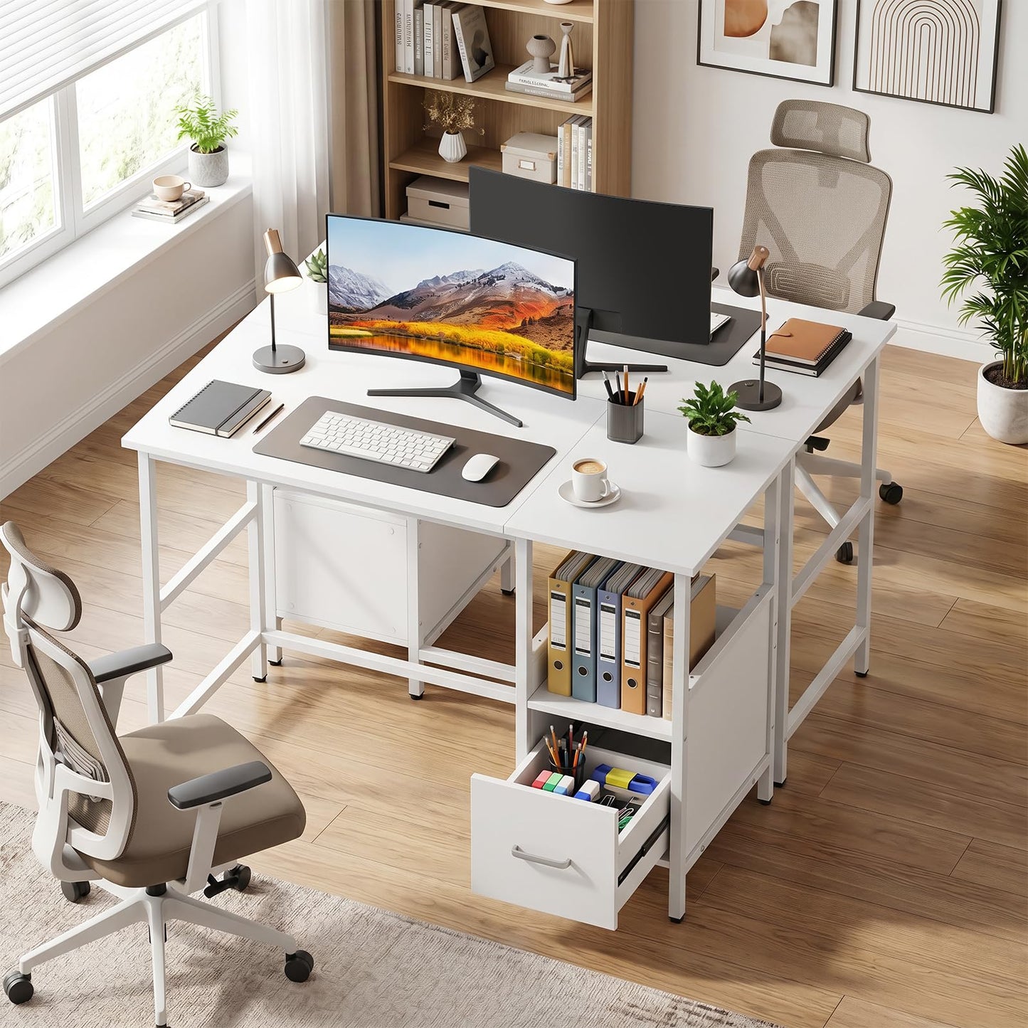 Tangkula White Desk with Storage Drawer & Shelf