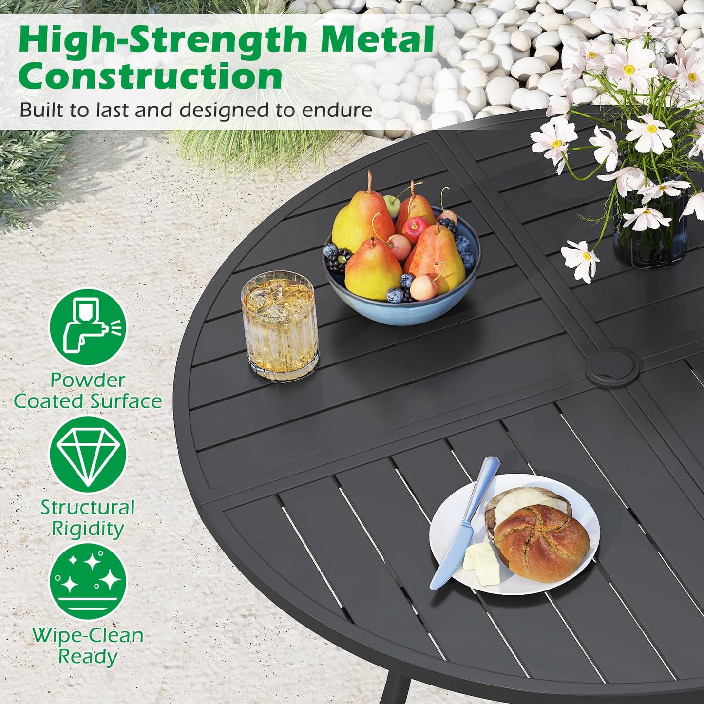 Tangkula 42.5" Round Metal Patio Dining Table for 4