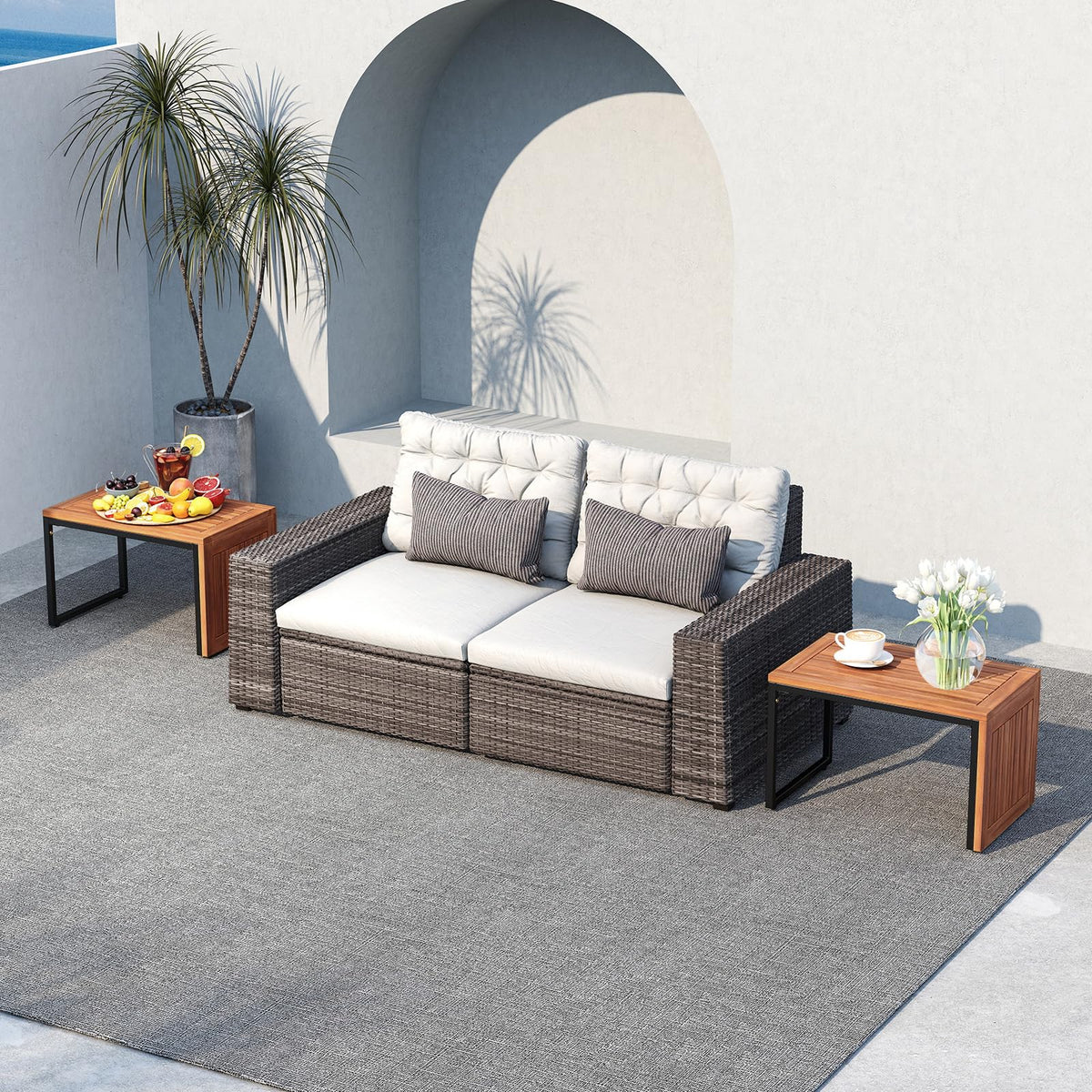 Tangkual 2-in-1 Patio Acacia Wood Side Tables