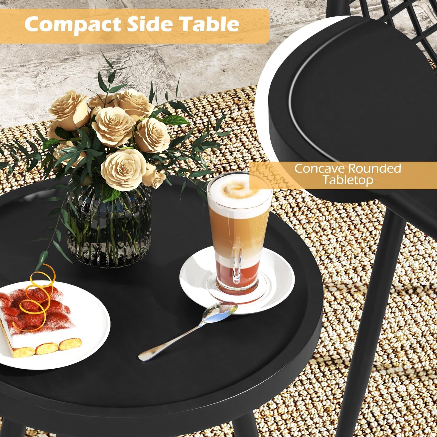 Tangkula 3 Piece Patio Bistro Set, All Weather Heavy Duty Table and Chairs Set of 2 with Widen Seats