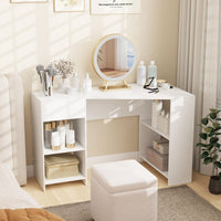 Tangkula White Desk with Storage Drawer & 4 Shelves