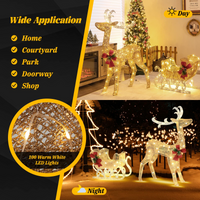 Tangkula 4.7 FT Lighted Christmas Reindeer & Sleigh, Xmas Lighted Outdoor Decoration with 100 Warm Lights