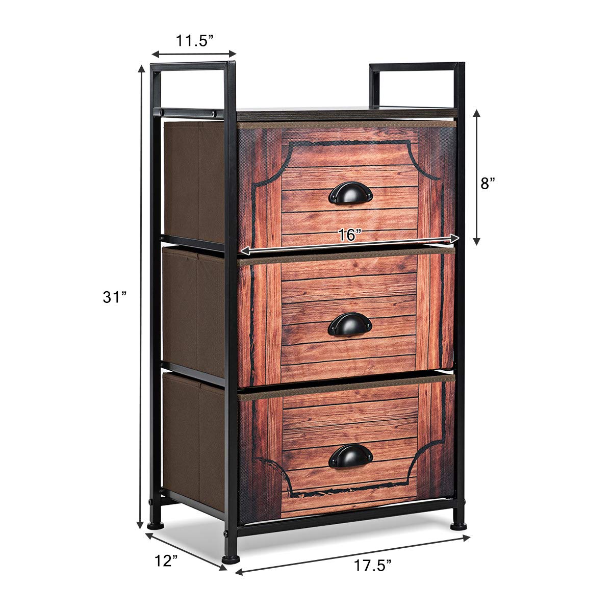 3 Drawer Dresser, Vertical Dresser Storage Tower with Fabric Drawers and Steel Frame