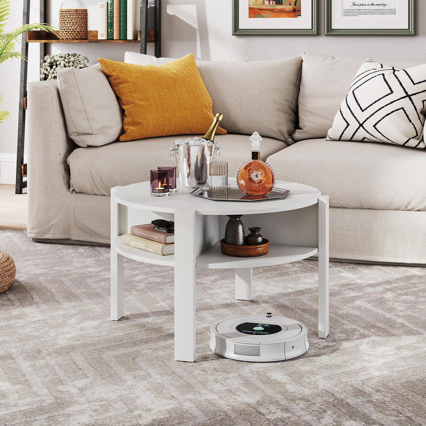 Tangkula 29.5”Round Coffee Table 2-Tier Circle Cocktail Center Table with Storage Shelves