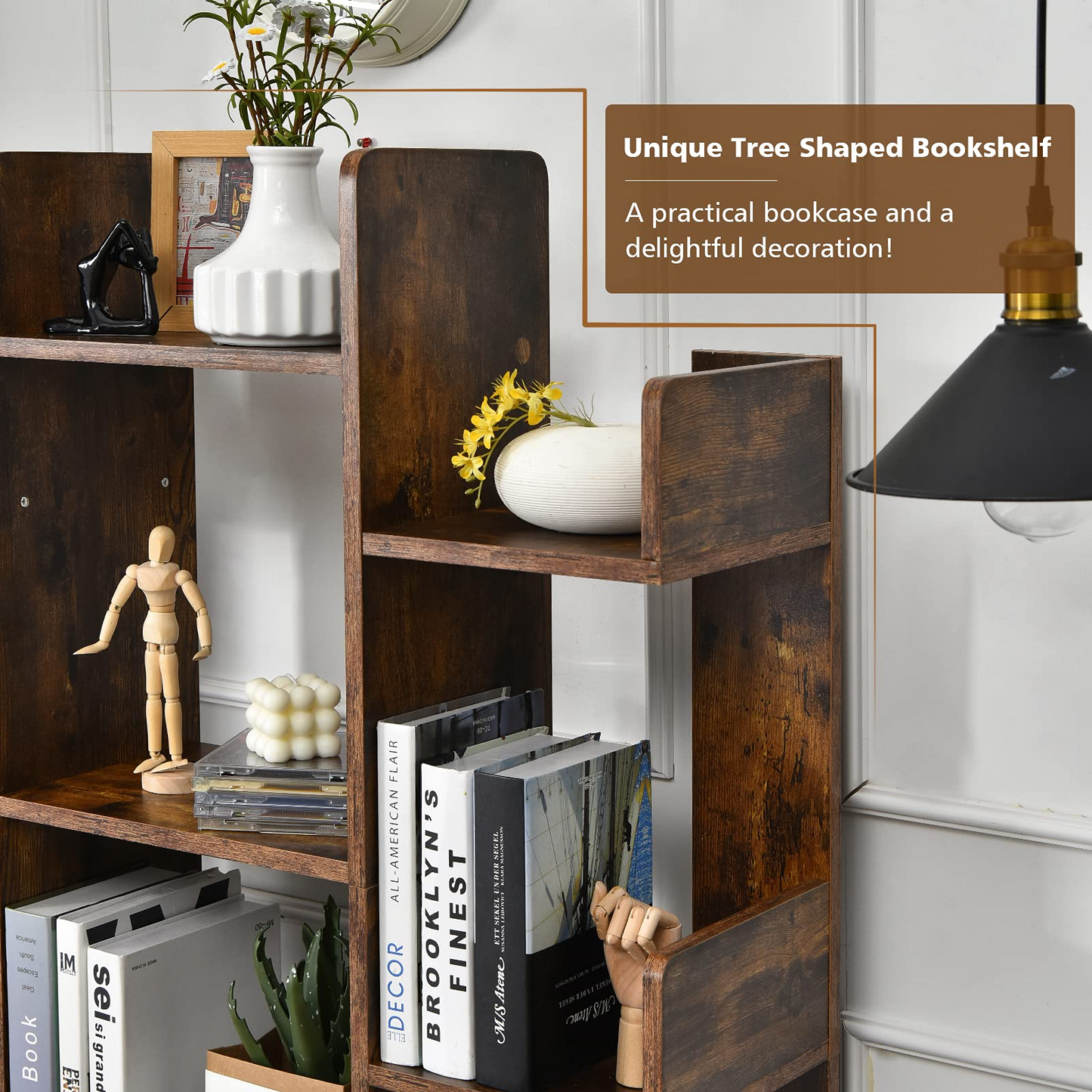 Tangkula Freestanding Tree Bookshelf, Corner Storage Organizer with 13 Open Shelves