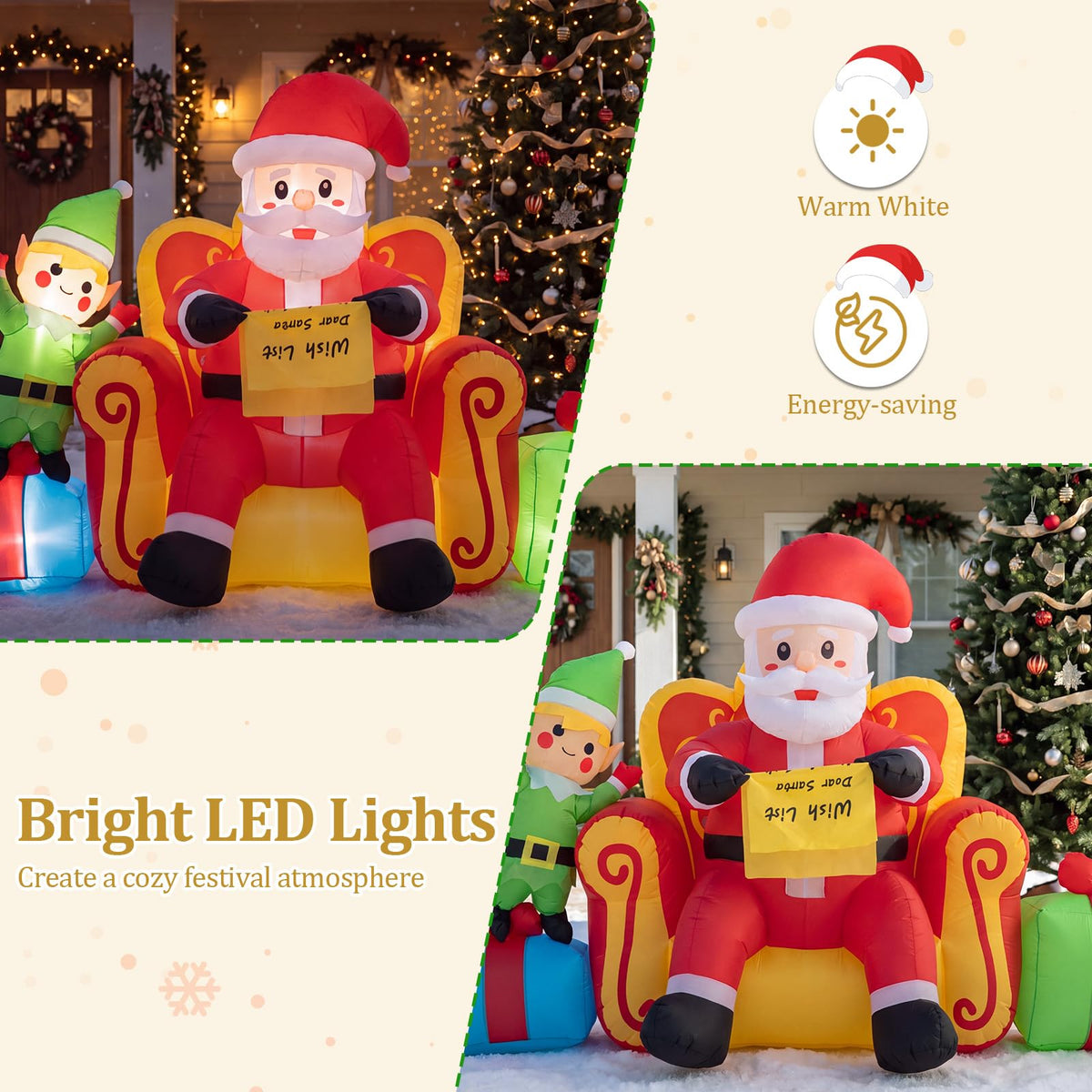 Tangkula Christmas Inflatable Santa Claus on Sofa with Elf & Gift Boxes