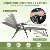 Tangkula Outdoor Lounge Chairs Set of 1/2, Patio Folding Chaise Recliner with 6-Level Backrest