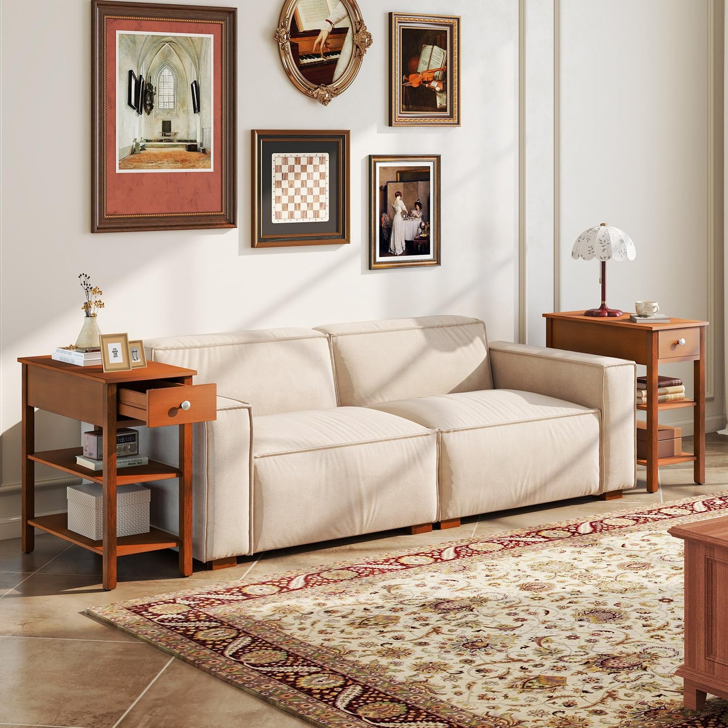 Tangkula Narrow End Table Set of 2, 24.5”H Farmhouse Side Table with Drawer